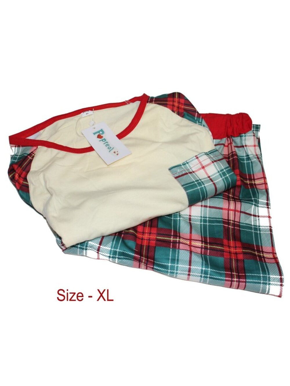 PopReal Fall Christmas Pajamas Women's Red Green Plaid Size Extra Large